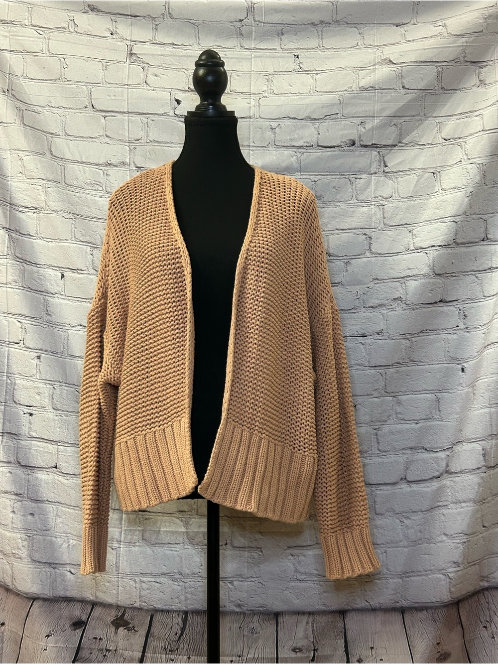 aerie Open-Front Chunky Knit Cardigan - Tan